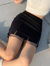 Litlookz Studio High Waist Mesh Detail Mini Skirt, view 3