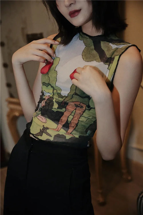 Litlookz Studio Illustrated Mesh Top