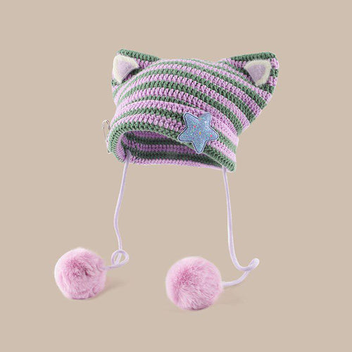 Litlookz Studio Kawaii Cat Ear Pom-Pom Beanie