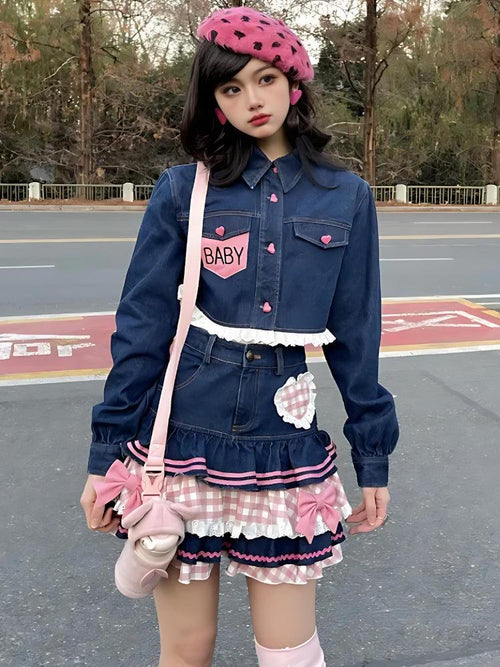 Litlookz Studio Kawaii Layered Denim Mini Skirt