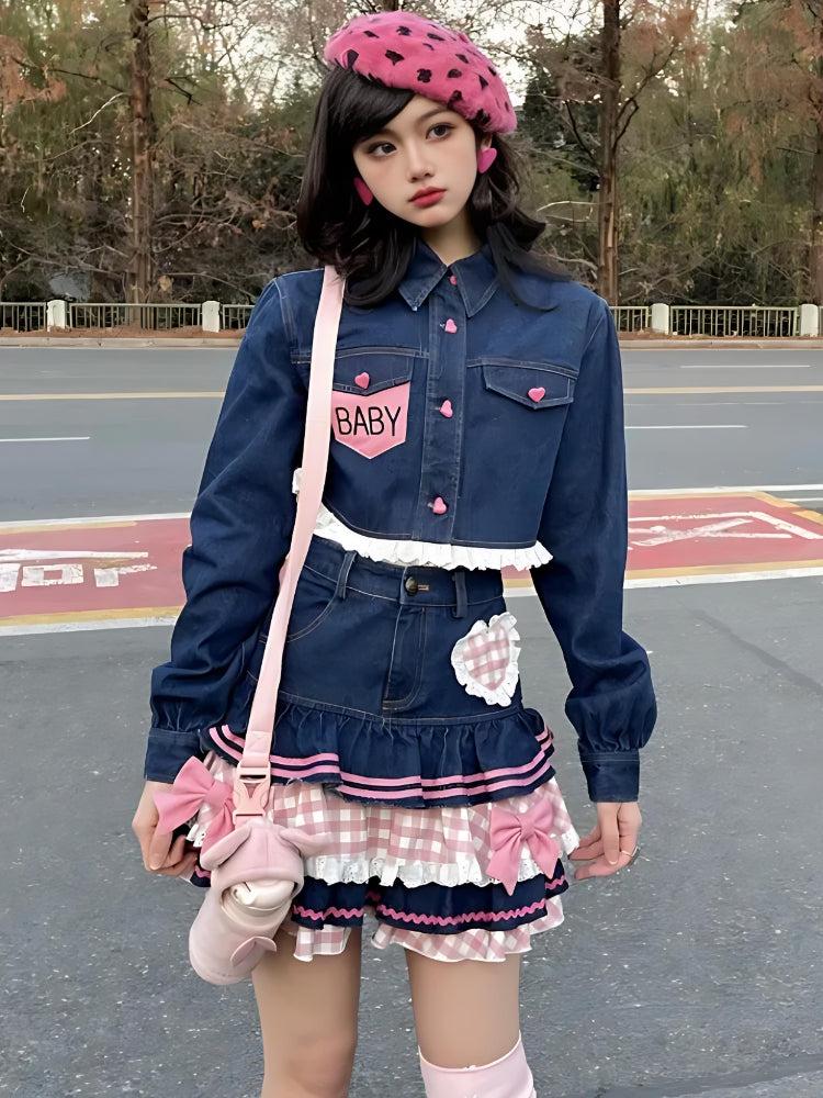 Litlookz Studio Kawaii Layered Denim Mini Skirt