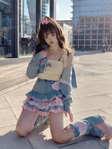 Litlookz Studio Kawaii Layered Denim Mini Skirt, view 4