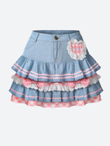 Litlookz Studio Kawaii Layered Denim Mini Skirt, view 6