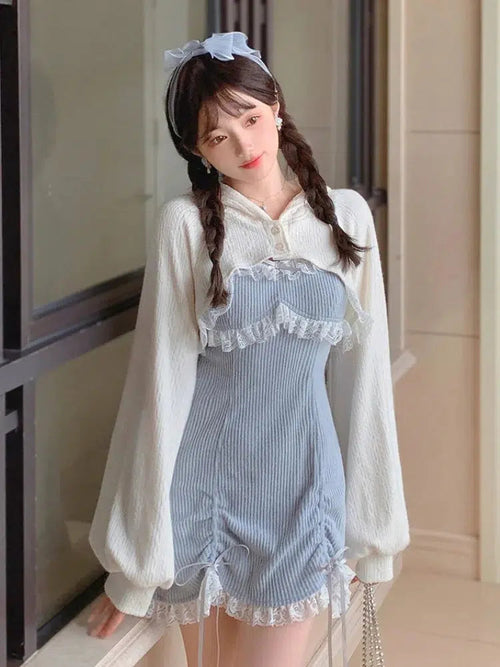 Litlookz Studio Kawaii Mini Dress & Crop Cardigan Two Piece Set