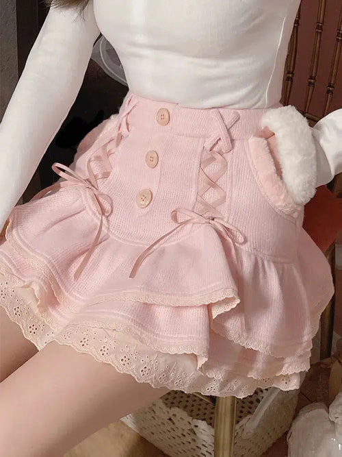 Litlookz Studio Kawaii Ruffled Layered Lace Mini Skirt