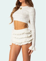 Litlookz Studio Knitted Crop Top & Ruffled Shorts Two Piece Set, view 2