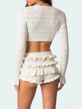 Litlookz Studio Knitted Crop Top & Ruffled Shorts Two Piece Set, view 3