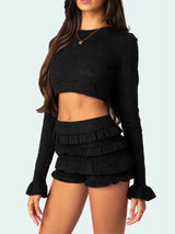 Litlookz Studio Knitted Crop Top & Ruffled Shorts Two Piece Set, view 4