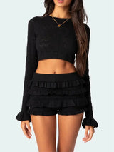 Litlookz Studio Knitted Crop Top & Ruffled Shorts Two Piece Set, view 6