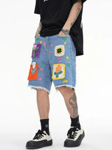 Litlookz Studio Knitted Flower Patch Denim Shorts, view 2