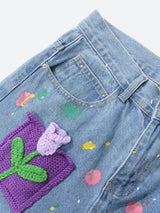 Litlookz Studio Knitted Flower Patch Denim Shorts, view 5
