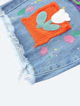 Litlookz Studio Knitted Flower Patch Denim Shorts, view 6