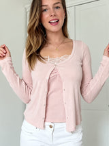 Litlookz Studio Lace Cami Cardigan Top, view 4