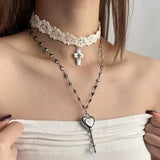 Litlookz Studio Lace Choker & Heart Lock Necklace, view 2
