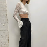 Litlookz Studio Lace Flare Cuffs Crop Top, view 2