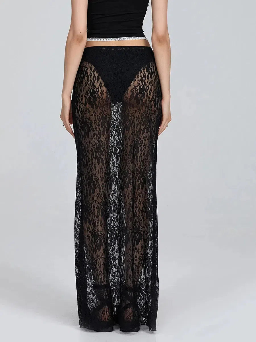 Litlookz Studio Lace Sheer Low Rise Maxi Skirt