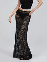 Litlookz Studio Lace Sheer Low Rise Maxi Skirt, view 4