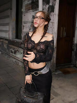 Litlookz Studio Lace Sheer Off Shoulder Top, view 2