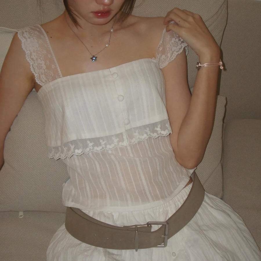 Litlookz Studio Lace Strap Sheer Top