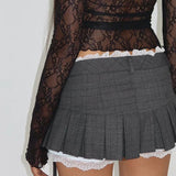 Litlookz Studio Lace Trim Pleated Mini Skirt, view 4