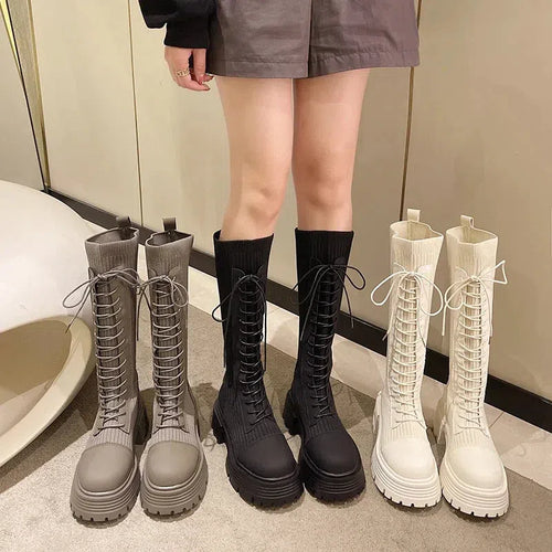 Litlookz Studio Lace Up Chunky Sock Boots