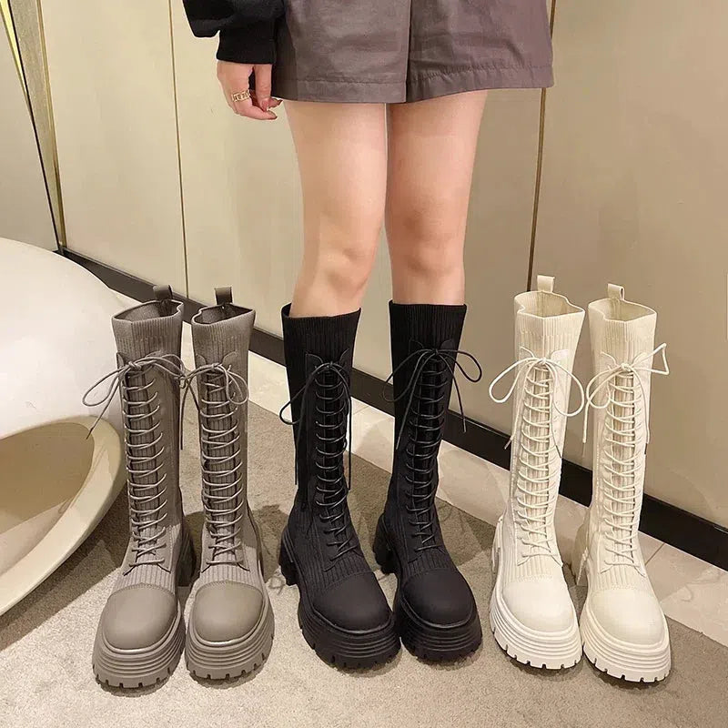 Litlookz Studio Lace Up Chunky Sock Boots
