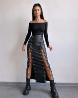 Litlookz Studio Lace-Up Faux Leather Midi Skirt, view 3