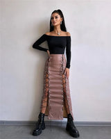 Litlookz Studio Lace-Up Faux Leather Midi Skirt, view 4