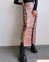 Litlookz Studio Lace-Up Faux Leather Midi Skirt, view 6