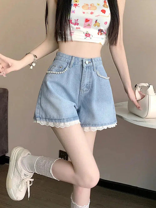 Litlookz Studio Lace Wide Leg Denim Shorts