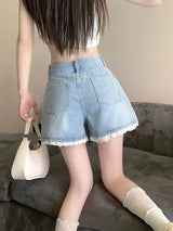 Litlookz Studio Lace Wide Leg Denim Shorts, view 2