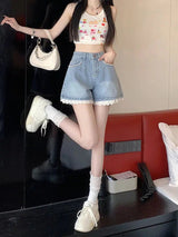 Litlookz Studio Lace Wide Leg Denim Shorts, view 3