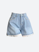 Litlookz Studio Lace Wide Leg Denim Shorts, view 4