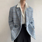 Litlookz Studio Lapel Collar Blue Tweed Blazer, view 3
