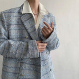 Litlookz Studio Lapel Collar Blue Tweed Blazer, view 4