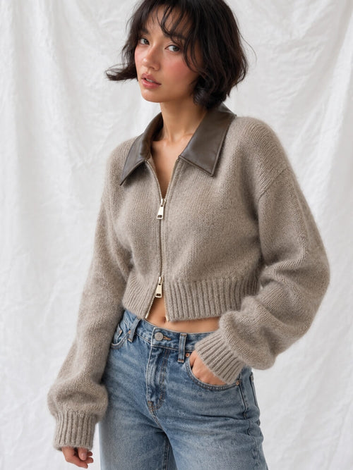 Litlookz Studio Leather Collar Fuzzy Jacket