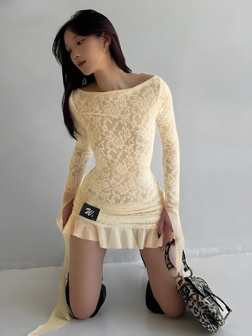 Litlookz Studio Lemon Lace Backless Mini Dress