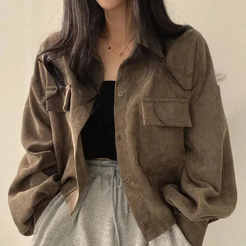 Litlookz Studio Light Academia Cropped Corduroy Jacket