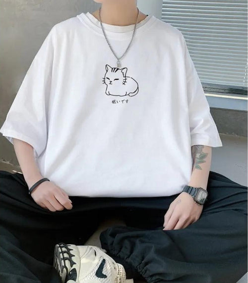 Litlookz Studio Lying Cat Drop Shoulder Tee