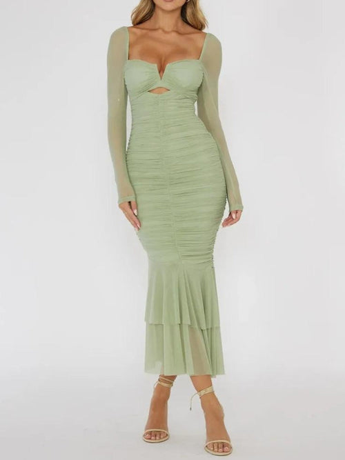 Litlookz Studio Mesh Ruched Bodycon Midi Dress