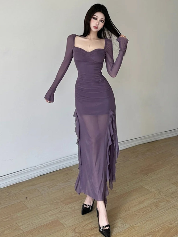 Litlookz Studio Mesh Split Midi Dress