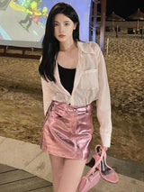 Litlookz Studio Metallic Faux Leather Mini Skirt, view 2