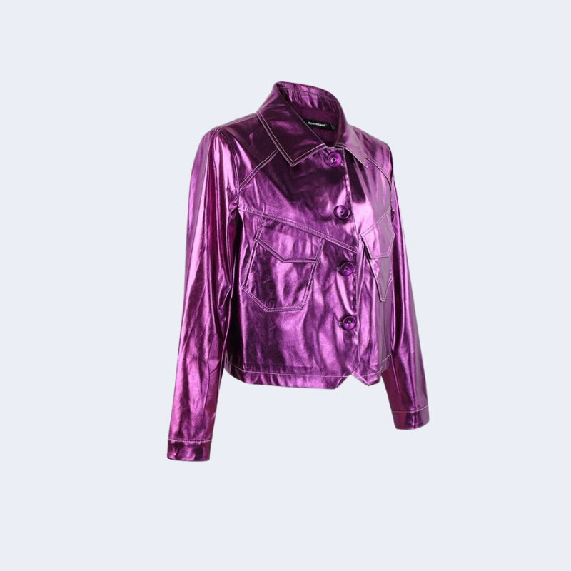 Litlookz Studio Metallic Fuchsia Faux Leather Jacket