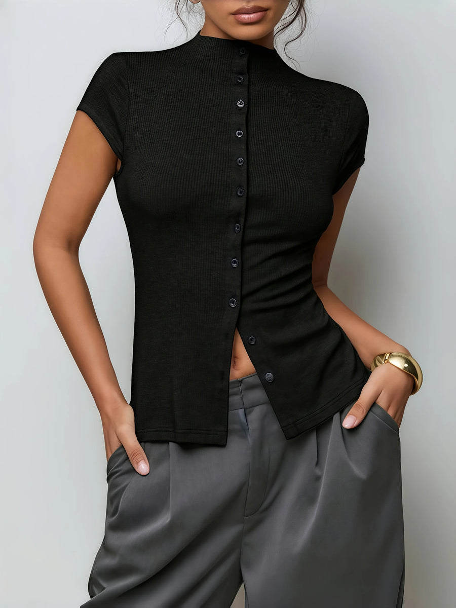 Litlookz Studio Mock Neck Button Top
