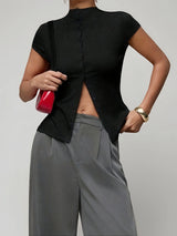 Litlookz Studio Mock Neck Button Top, view 4