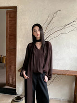 Litlookz Studio Neck Tie Sheer Mesh Blouse, view 2