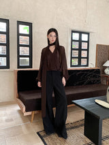 Litlookz Studio Neck Tie Sheer Mesh Blouse, view 5