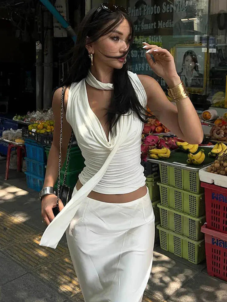 Litlookz Studio Neck Tie Tank Top