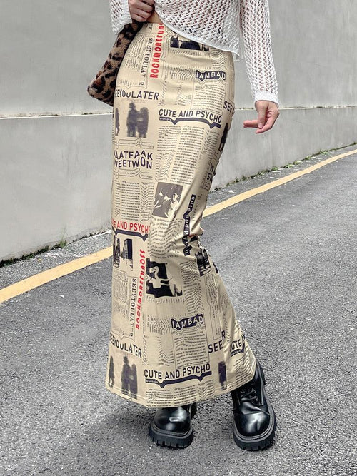 Litlookz Studio Newspaper Printed Maxi Skirt