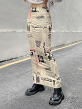Litlookz Studio Newspaper Printed Maxi Skirt, view 5